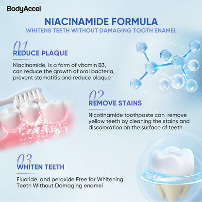 2 Pack BodyAccel Niacinamide Whitening Toothpaste – Triple Whitening, Gentle Formula, Fresh Breath