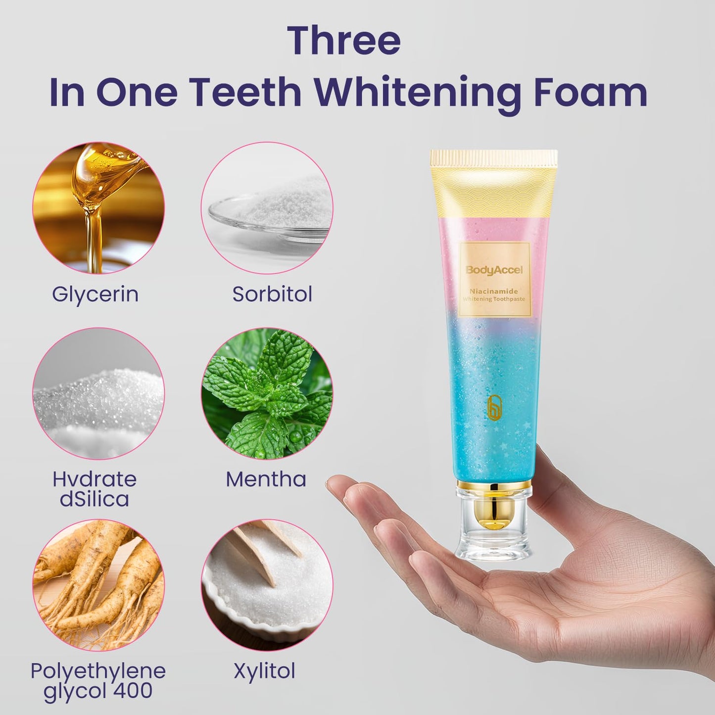 2 Pack BodyAccel Niacinamide Whitening Toothpaste – Triple Whitening, Gentle Formula, Fresh Breath