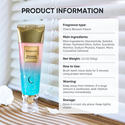 BodyAccel Niacinamide Whitening Toothpaste – Gentle Deep Stain Removal, Peach Flavor