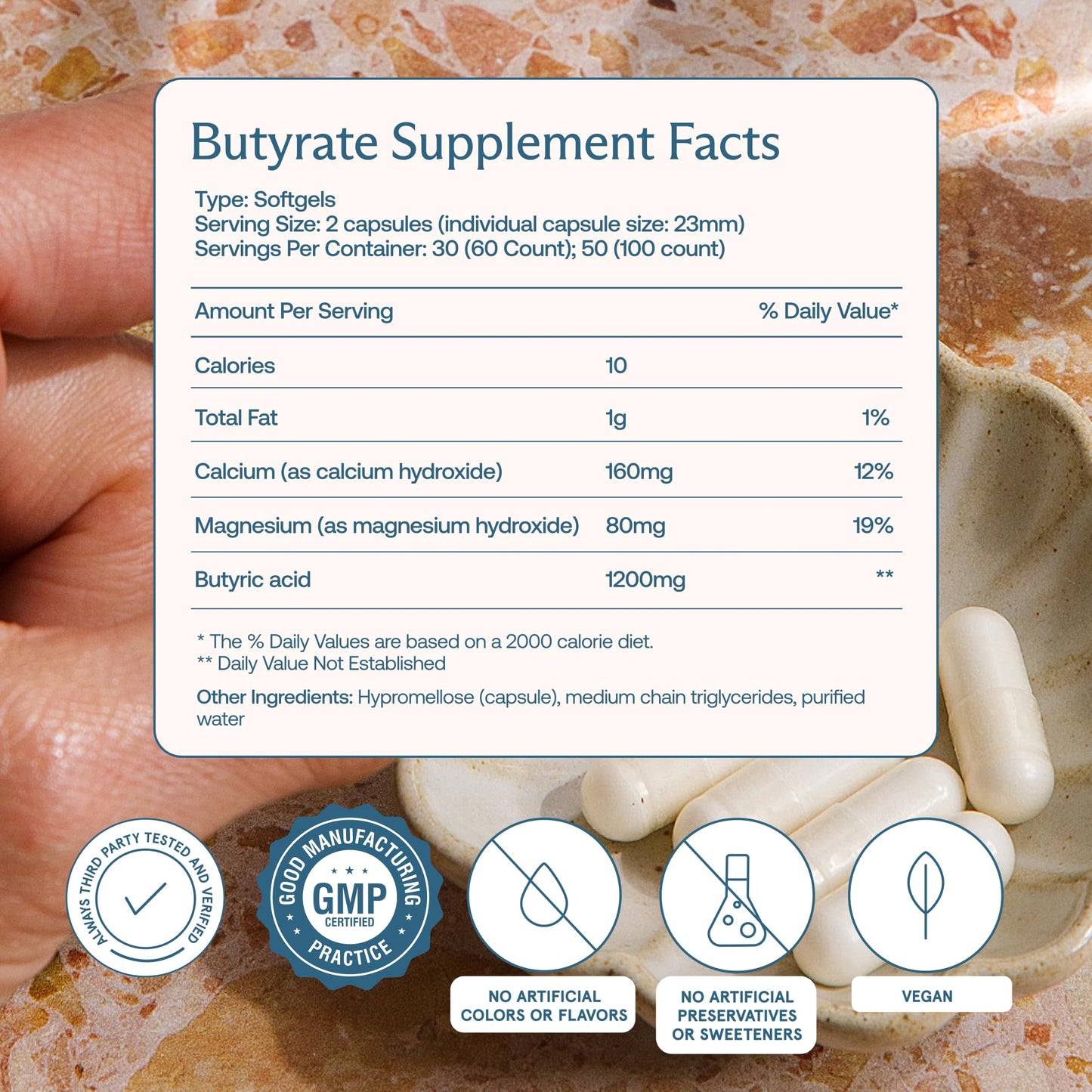 BodyBio Butyrate Postbiotic for Gut Health & Digestive Support | Calcium & Magnesium