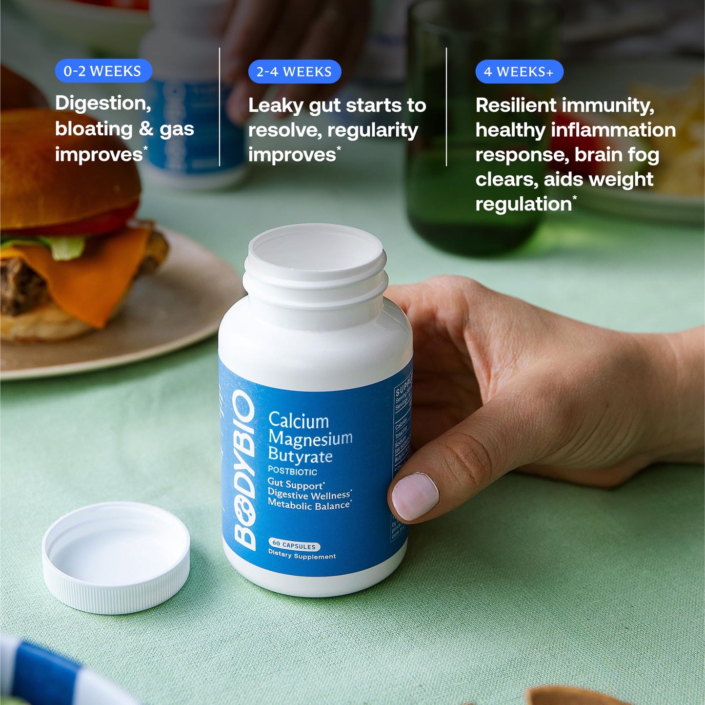 BodyBio Butyrate Postbiotic for Gut Health & Digestive Support | Calcium & Magnesium