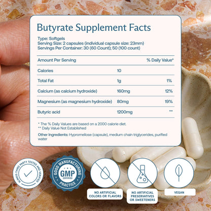BodyBio Butyrate Postbiotic for Gut Health & Digestive Support | Calcium & Magnesium