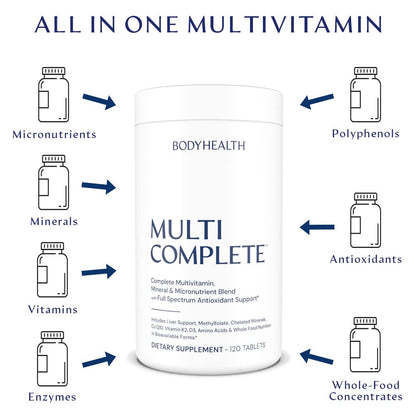 BodyHealth Multi Complete (120 Ct) Daily Multivitamin with Whole Foods, Liver Support & Vitamins K2/D3