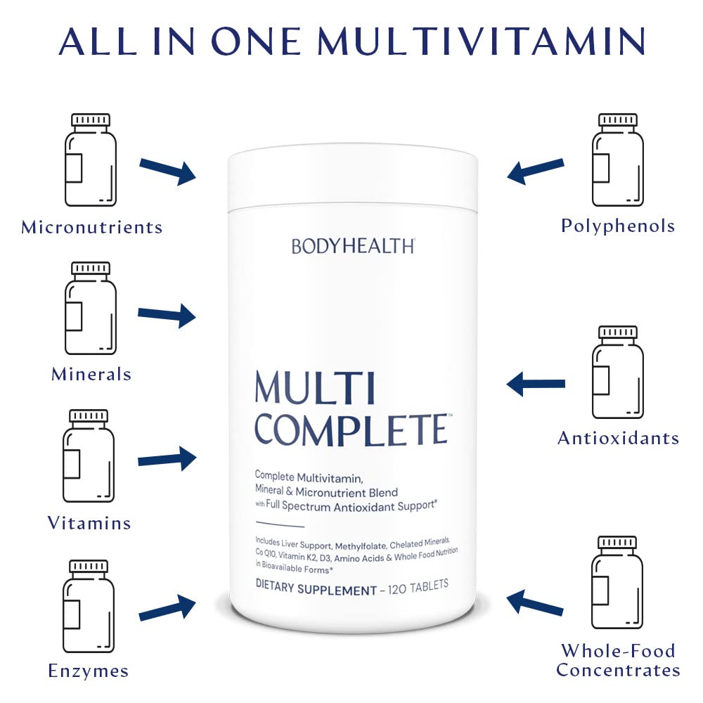 BodyHealth Multi Complete (120 Ct) Daily Multivitamin with Whole Foods, Liver Support & Vitamins K2/D3