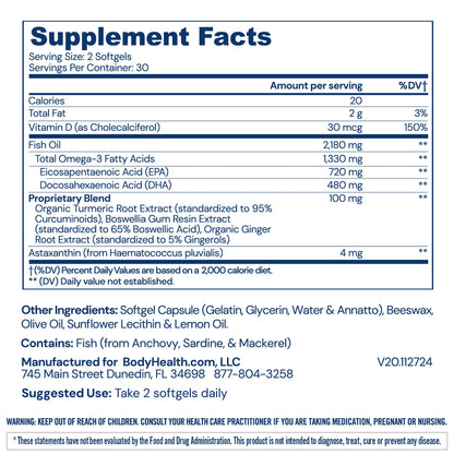 BodyHealth Omega 3 Soft Gels – Heart & Brain Health, 60 Soft Gels