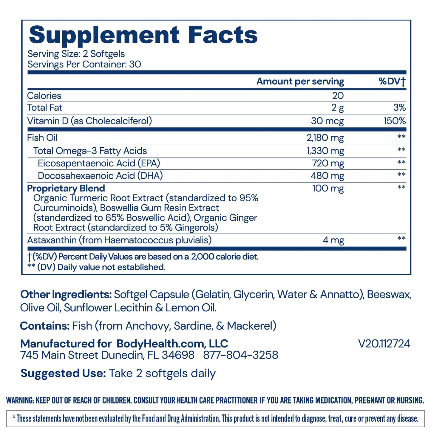 BodyHealth Omega 3 Soft Gels – Heart & Brain Health, 60 Soft Gels