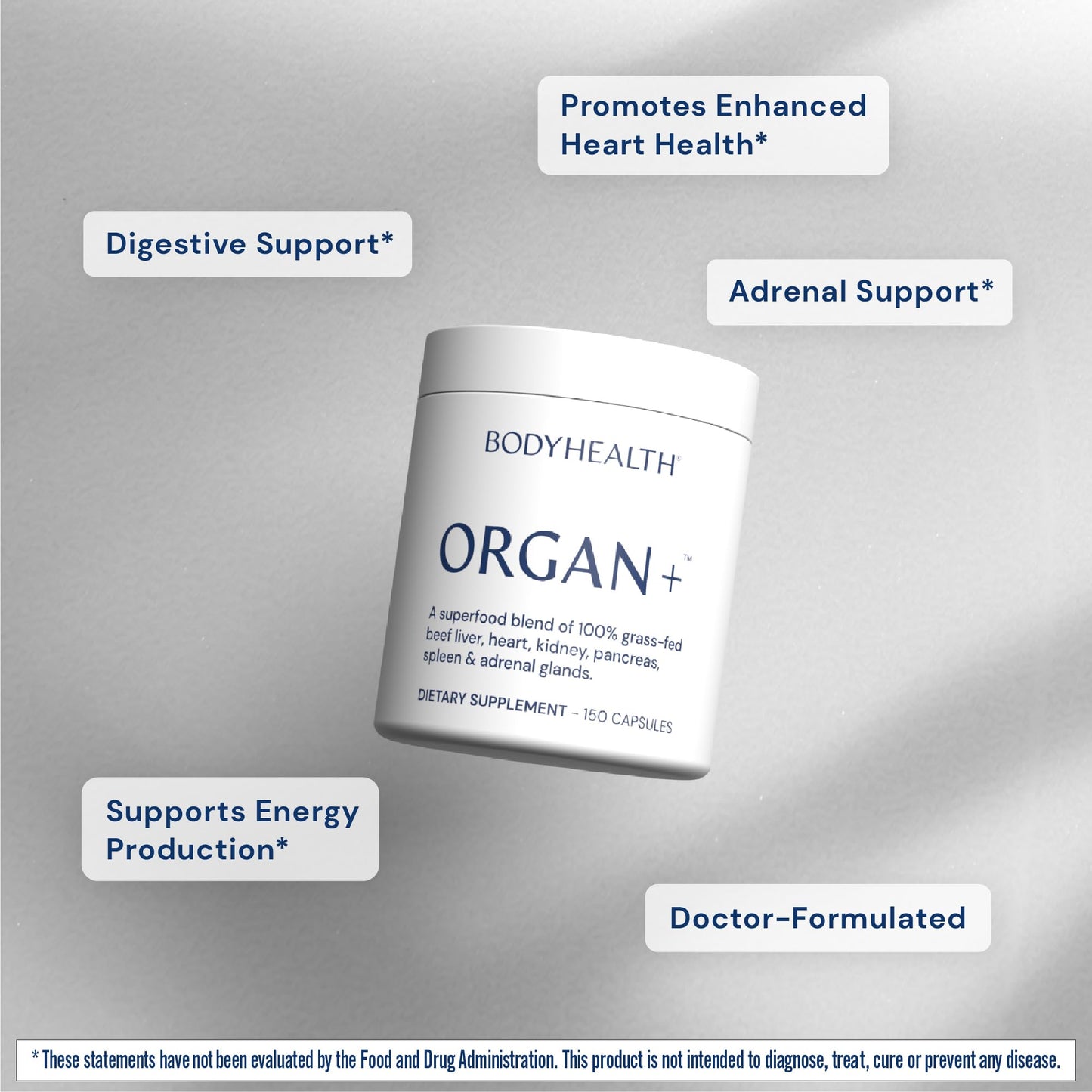 BodyHealth Organ+ Grass-Fed Glandular Complex – Grass-Fed Beef Organ Supplement (150 Capsules)