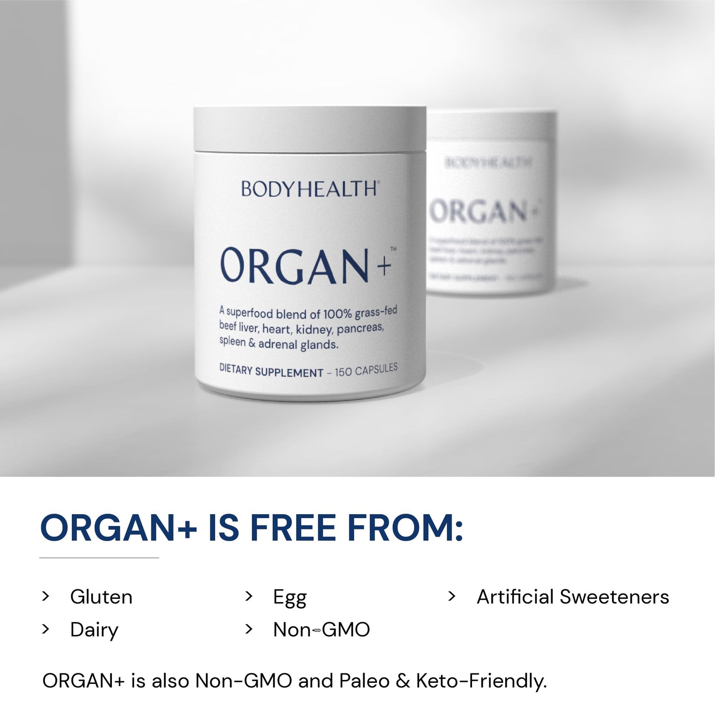 BodyHealth Organ+ Grass-Fed Glandular Complex – Grass-Fed Beef Organ Supplement (150 Capsules)