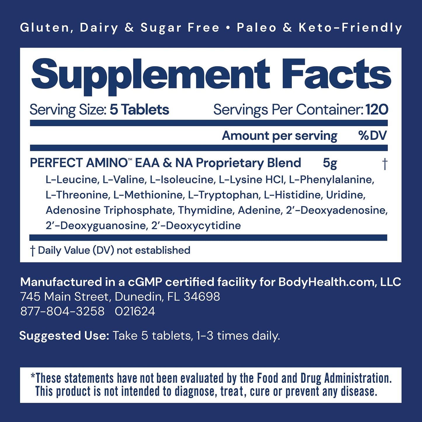 BodyHealth PerfectAmino | Essential Amino Acids with BCAAs for Muscle Recovery & Strength (600 ct)