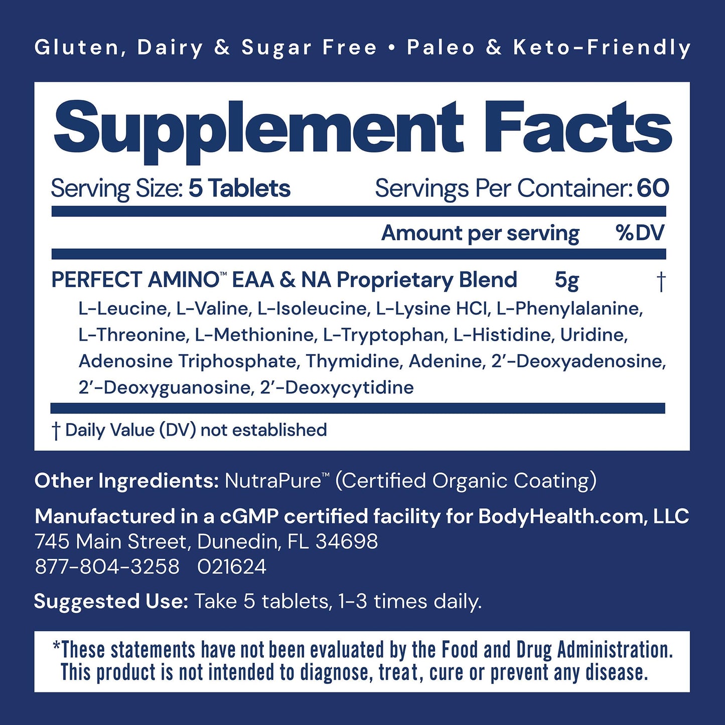 BodyHealth PerfectAmino (300 ct) – Easy to Swallow Vegan Amino Acids for Pre/Post Workout