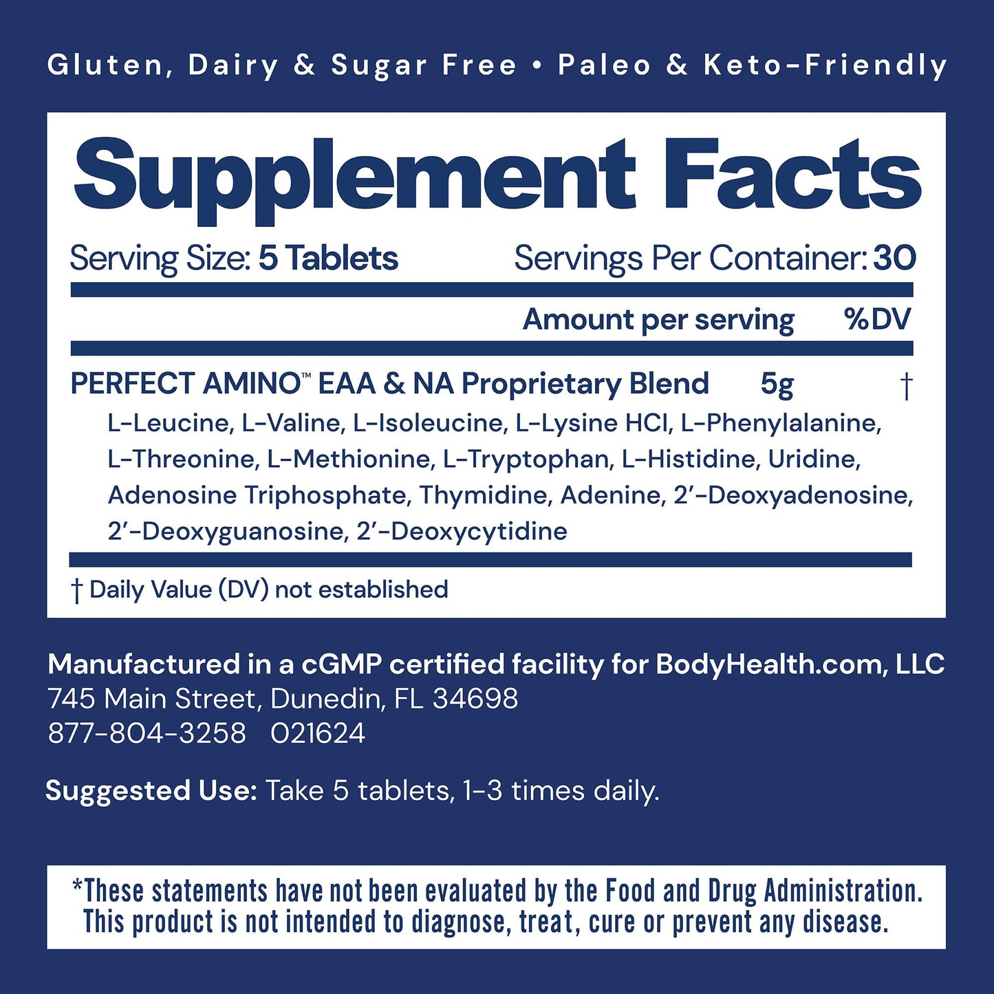 BodyHealth PerfectAmino Tablets (150 ct) – Essential Amino Acids with BCAAs for Muscle Recovery & Support