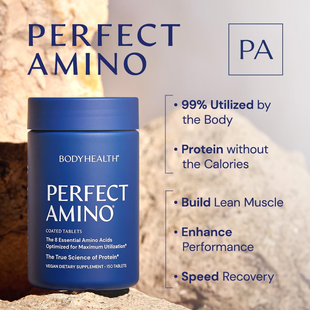 BodyHealth PerfectAmino 150 ct – Easy-to-Swallow Vegan Amino Acids with BCAAs for Muscle Recovery