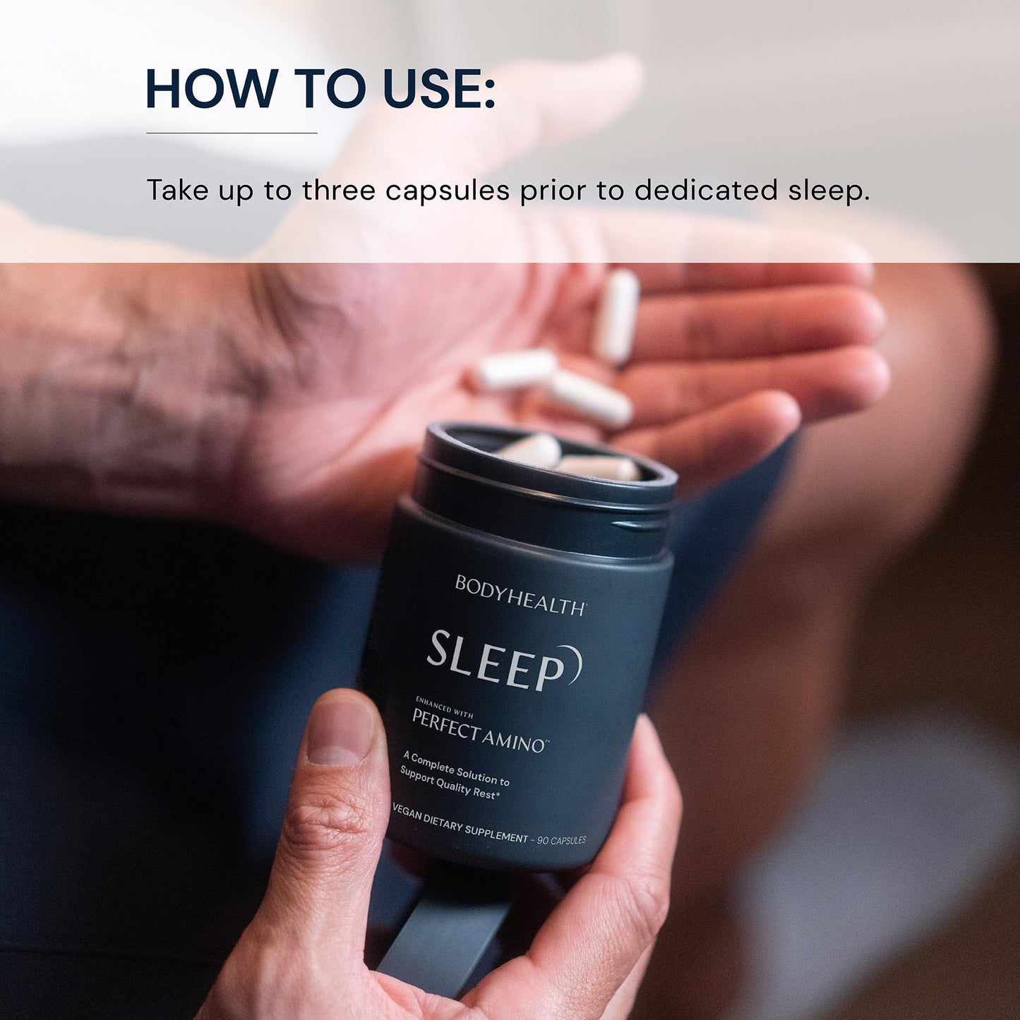 BodyHealth Sleep – Non-Habit Sleep Aid with 3 mg Melatonin & PerfectAmino | 90 Capsules