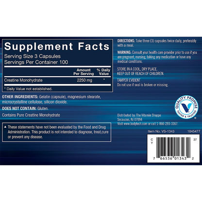 BODYTECH Creatine Monohydrate Capsules - Micronized for Maximum Absorption | Build Strength & Endurance