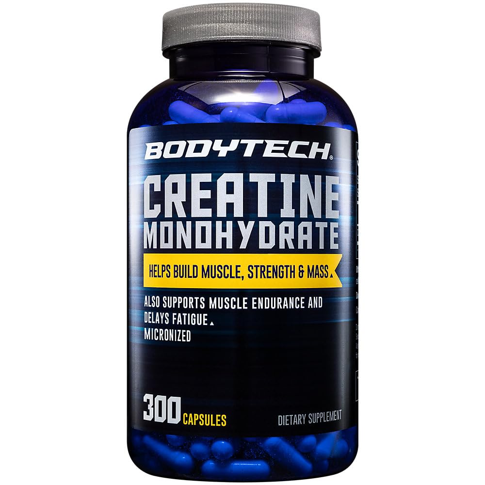 BODYTECH Creatine Monohydrate Capsules - Micronized for Maximum Absorption | Build Strength & Endurance