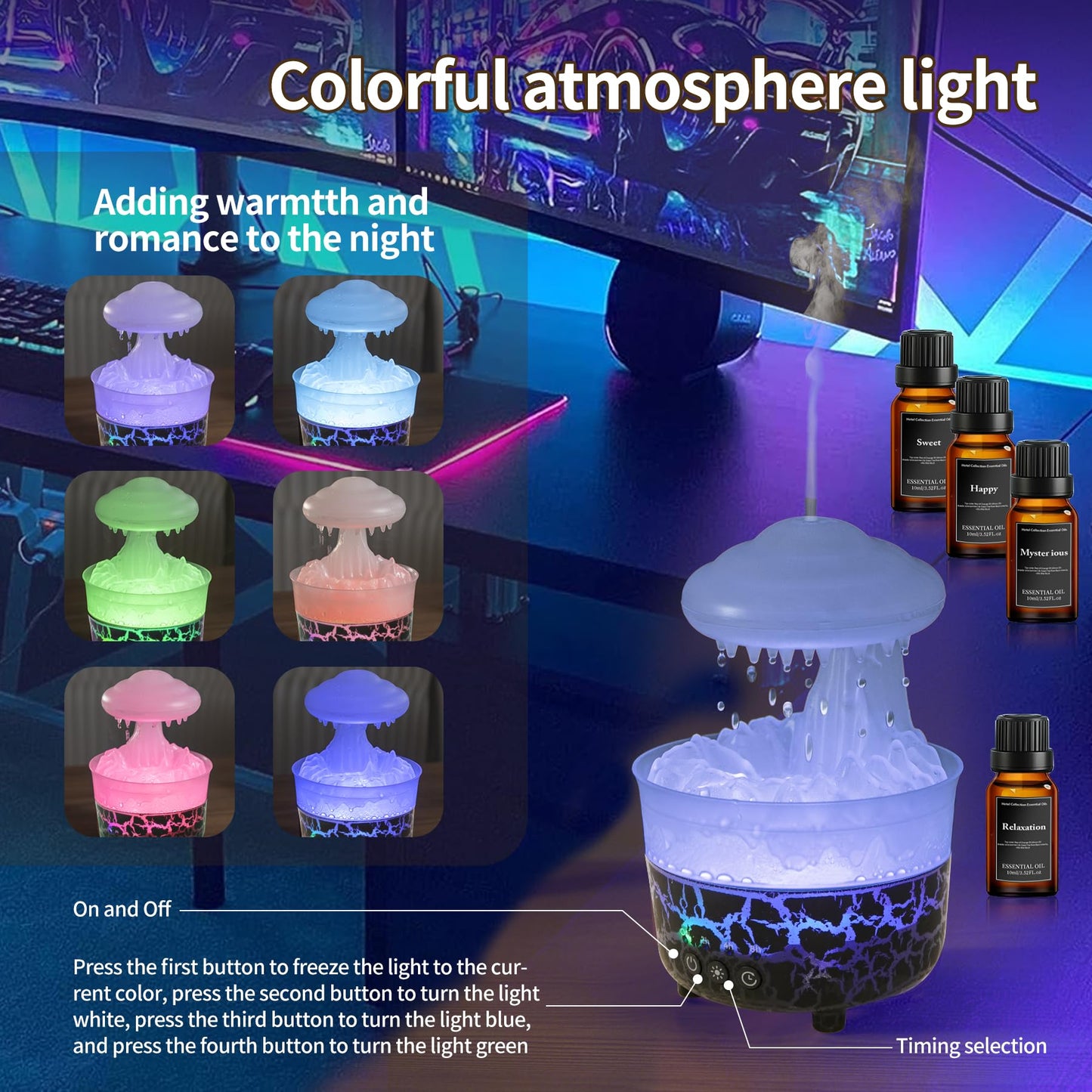 BOHOFAM Aroma Essential Oil Diffuser – Rain Cloud Humidifier (Black)