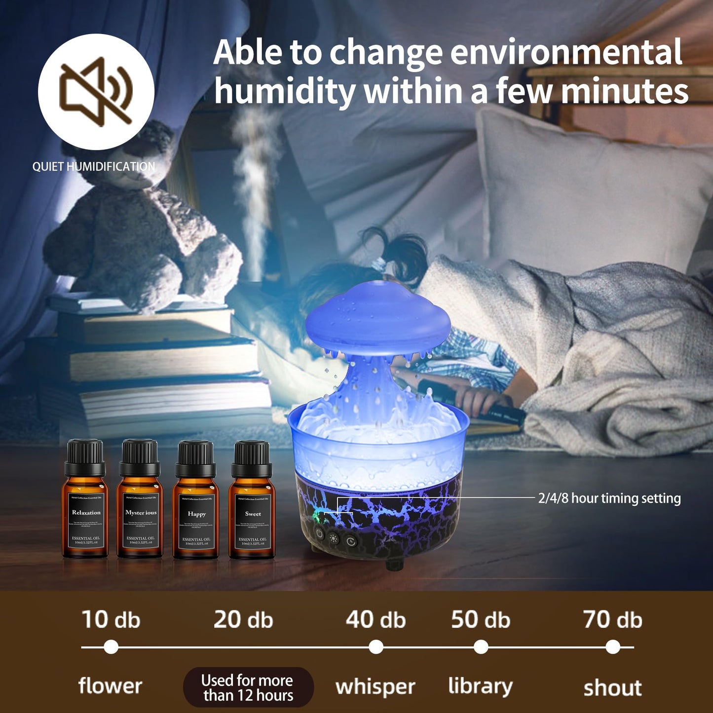 BOHOFAM Aroma Essential Oil Diffuser – Rain Cloud Humidifier (Black)