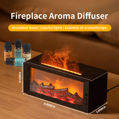 BOHOFAM Fireplace Essential Oil Diffuser 300ML | 14-Hour Run Time | Colorful Flame (Black) - Hotel Collection Oils Included