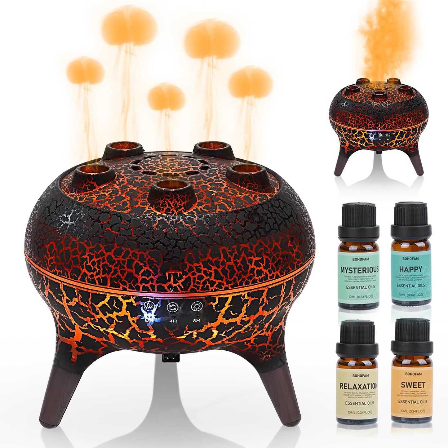 BOHOFAM Jellyfish Diffuser 250ML – Sound-Activated Mist, 7-Color Lights
