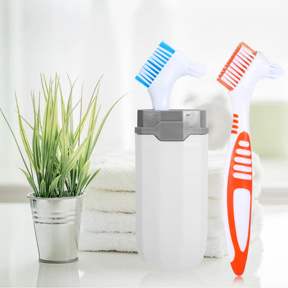 BOHUIZ 2Pcs Denture Brush Set with Carrying Case – Dual-Head, Soft Bristles (Blue & Orange)