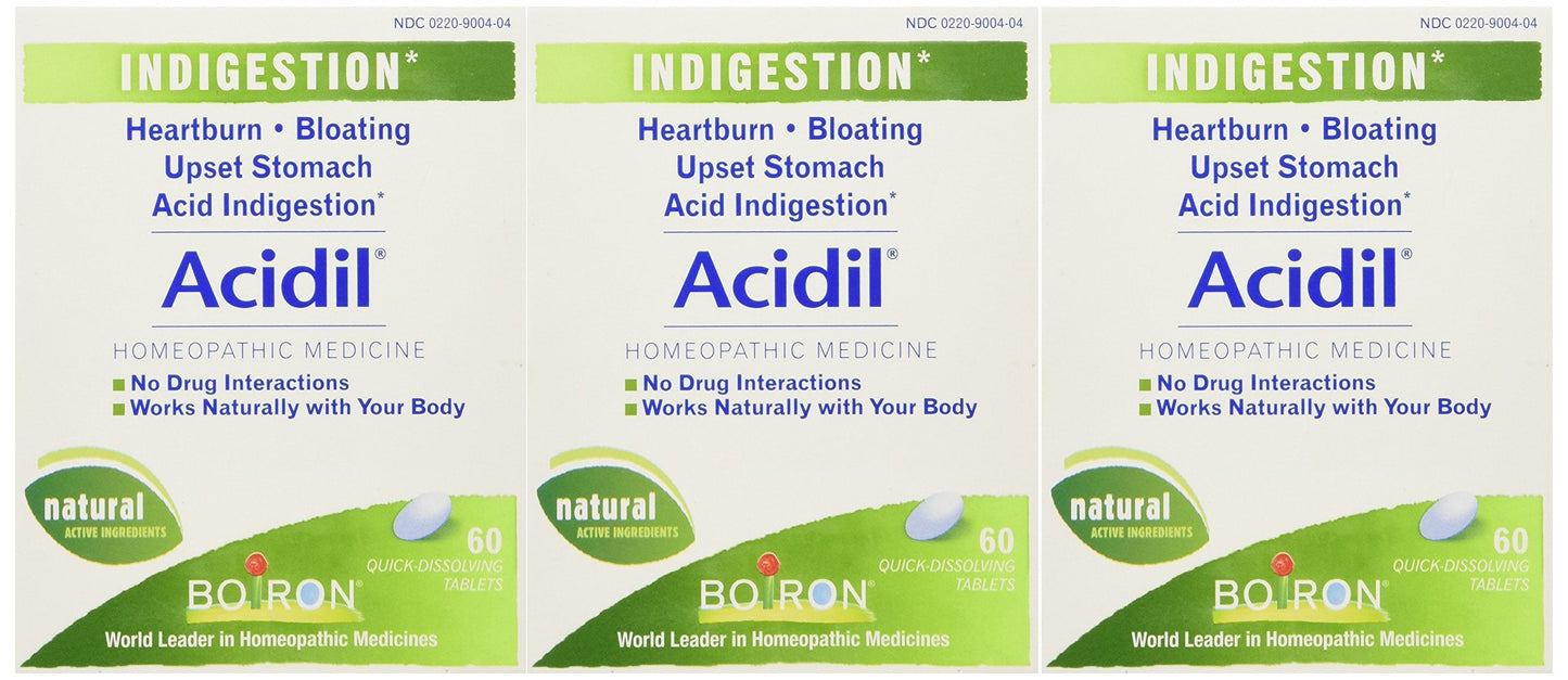 Boiron Acidil – 60 Tablets (Pack of 3) | Homeopathic Indigestion Relief