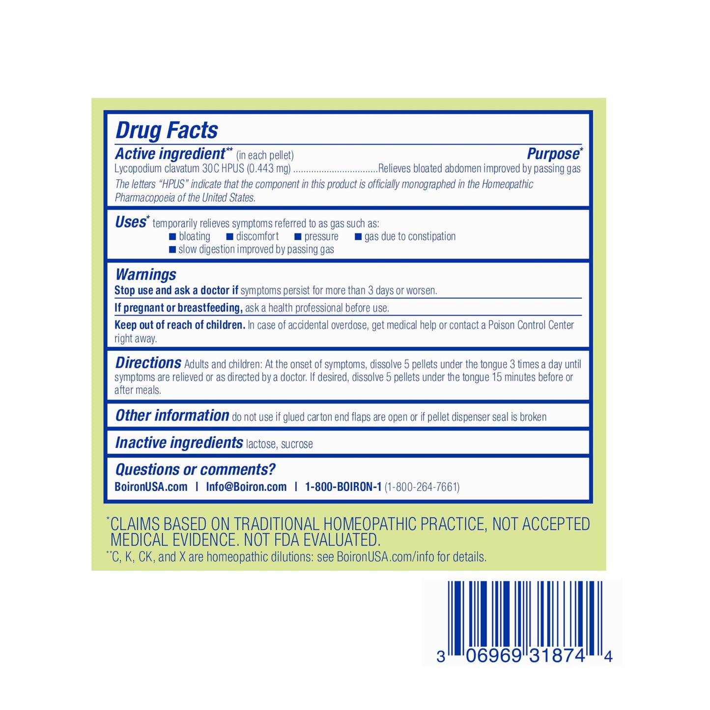 Boiron Lycopodium Clavatum 30C Pellets for Gas & Bloating – 240 Pellets in 3 Tubes