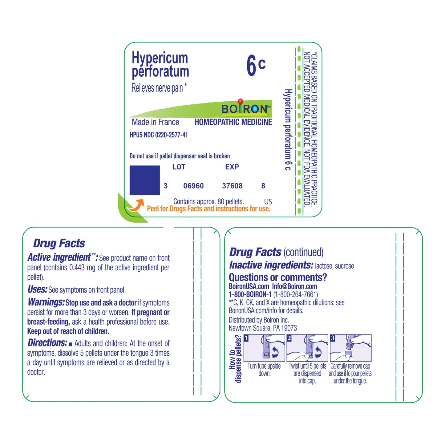 Boiron Hypericum Perforatum 6C — Homeopathic Nerve Pain Relief, 80 Pellets
