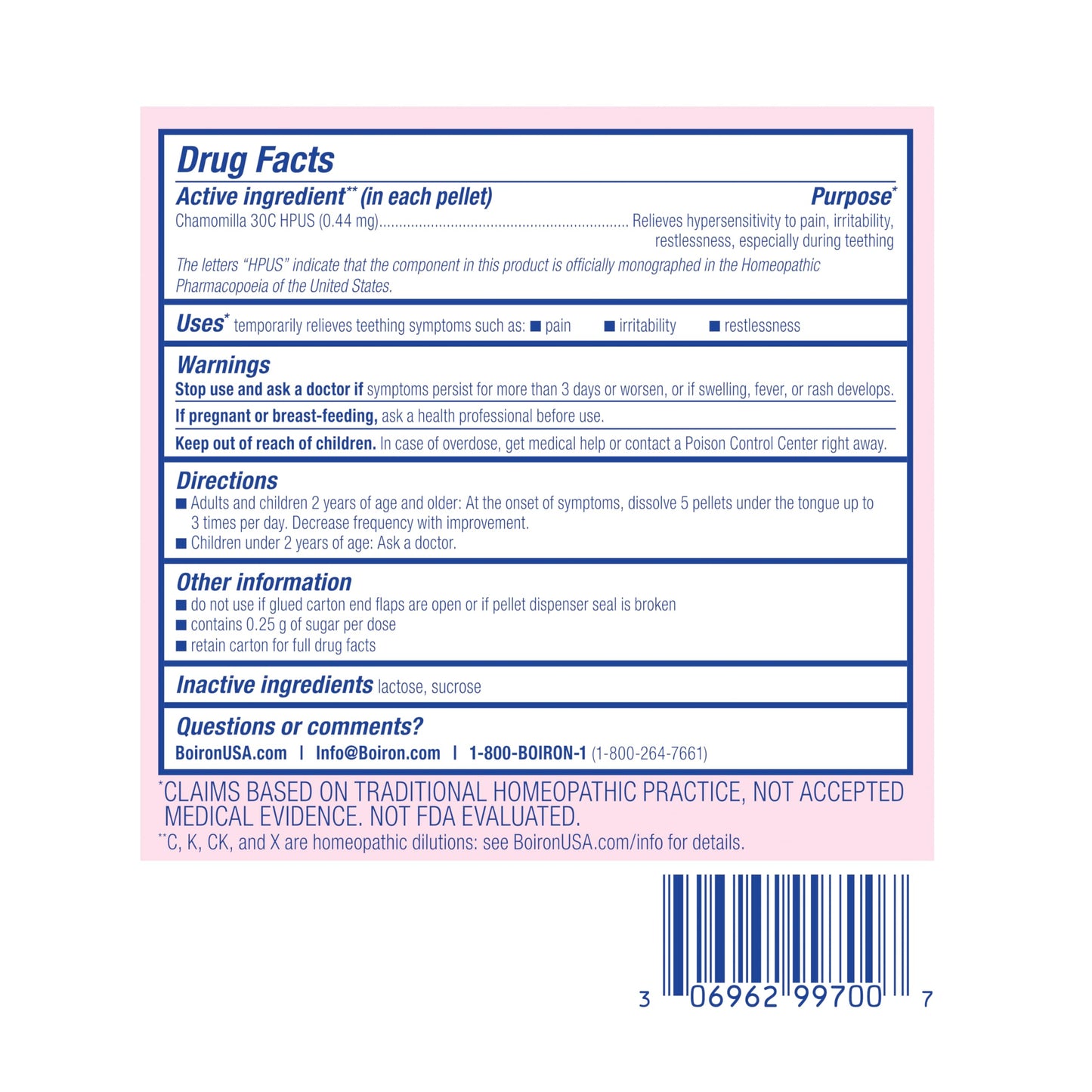 Boiron Chamomilla 30C Teething Relief Pellets - 3 Count (240 Pellets) | Homeopathic Medicine
