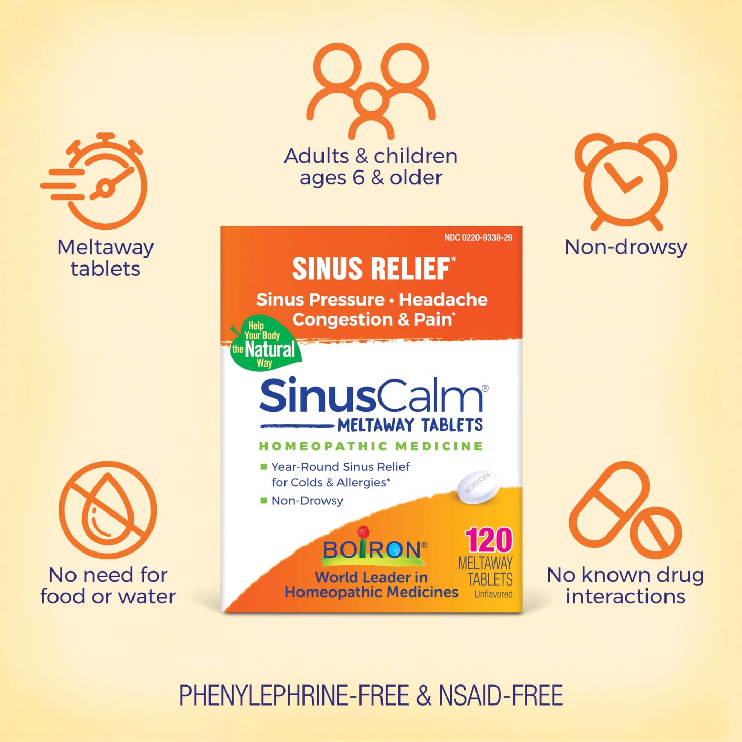 Boiron SinusCalm Tablets – Sinus Relief, Congestion & Headache (120 Count)