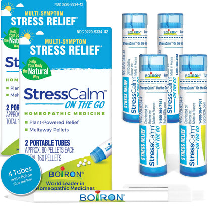Boiron StressCalm On The Go - Multi-Symptom Stress Relief (80 Count, 4 Tubes)