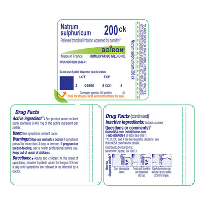 Boiron Natrum Sulphuricum 200Ck – Homeopathic Medicine for Bronchial Irritation (80 Pellets)