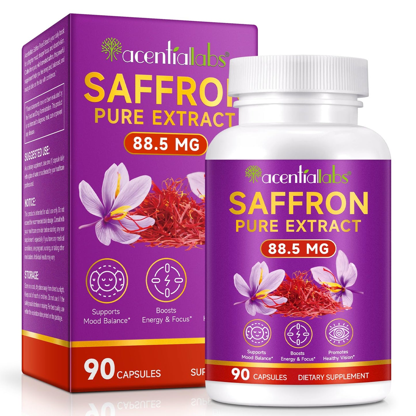 BOIUOITI Saffron Supplements Capsules for Women & Men – 90 Count (88.5 mg per Serving) – Mood, Focus, Energy & Eye Health – Vegan, Non-GMO | 3 Month Supply
