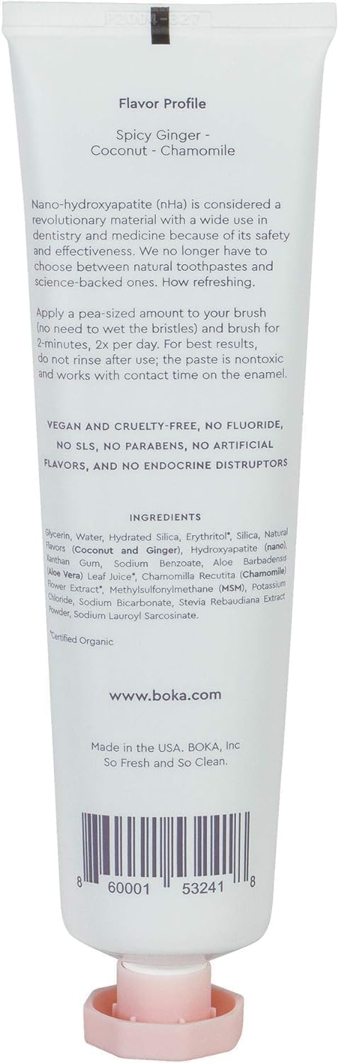Boka Fluoride-Free Nano Hydroxyapatite Toothpaste – Sensitive Teeth, Coco Ginger Flavor, 4 oz