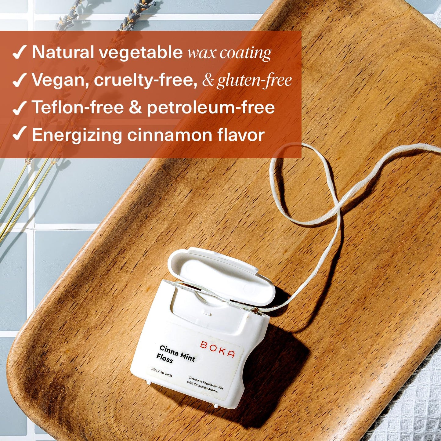 Boka Cinna Mint Woven Dental Floss – Natural Vegetable Wax, Teflon-Free, 30 Yards (Pack of 1)