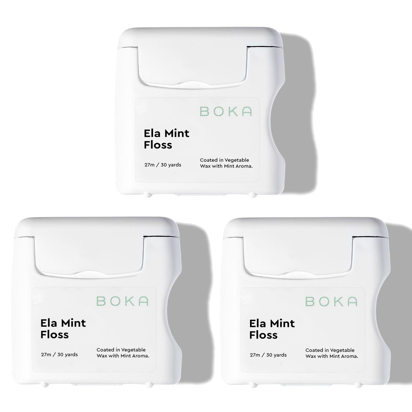 Boka Ela Mint Expandable Woven Dental Floss - 3 Pack, Waxed, Natural Vegetable Wax, Teflon-Free & Petroleum-Free