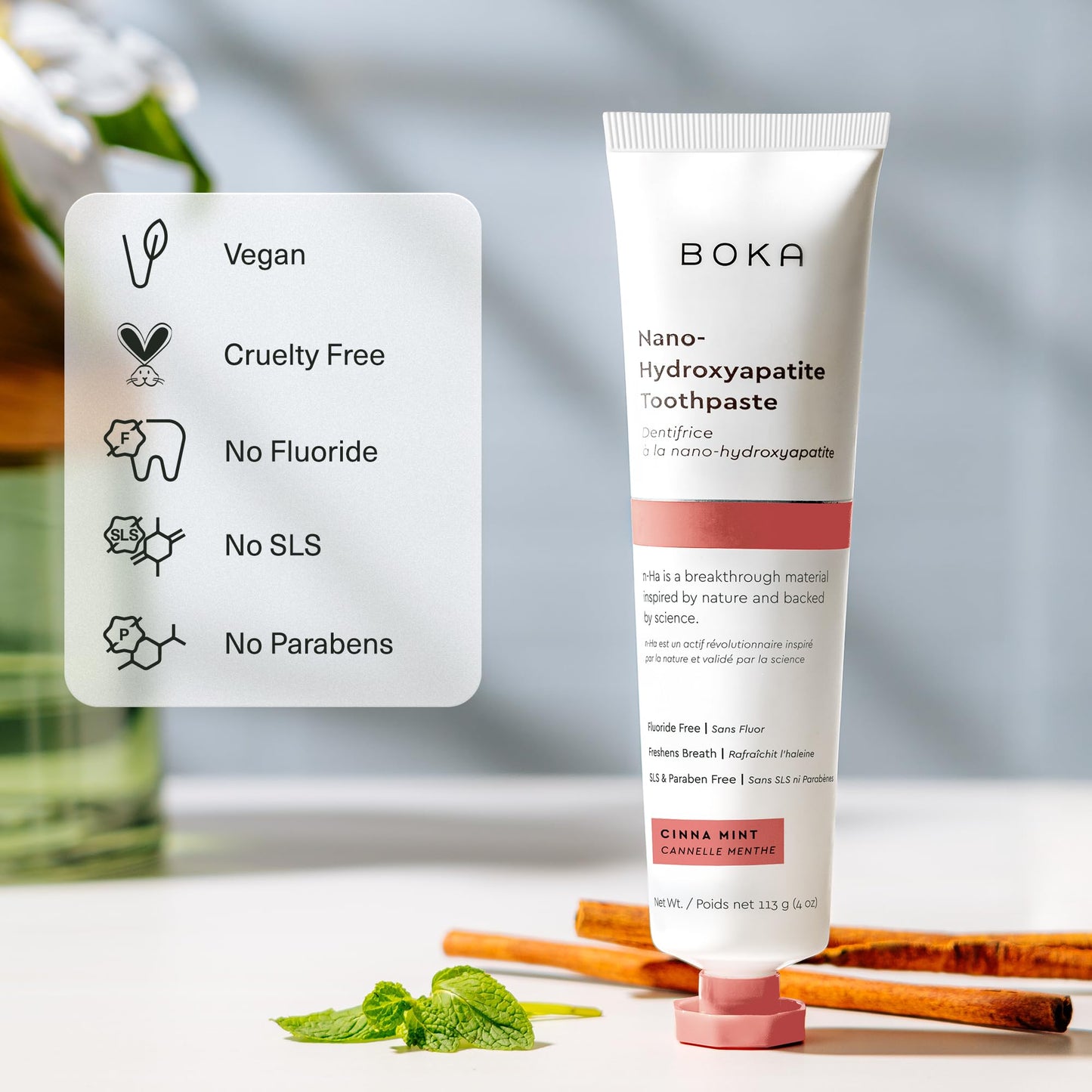 Boka Fluoride Free Toothpaste with Nano Hydroxyapatite | Cinnamon Mint, 4 Fl Oz – Pack of 2 for Adults & Kids (US Made)