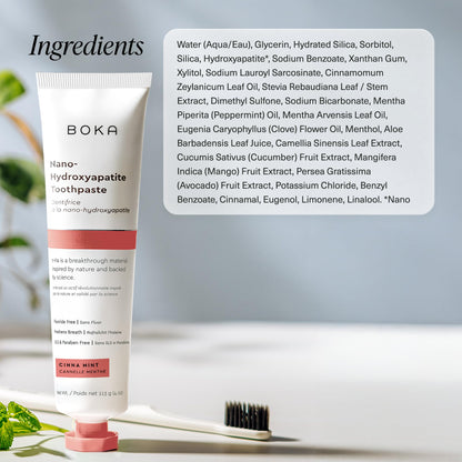 Boka Fluoride Free Toothpaste with Nano Hydroxyapatite | Cinnamon Mint, 4 Fl Oz – Pack of 2 for Adults & Kids (US Made)