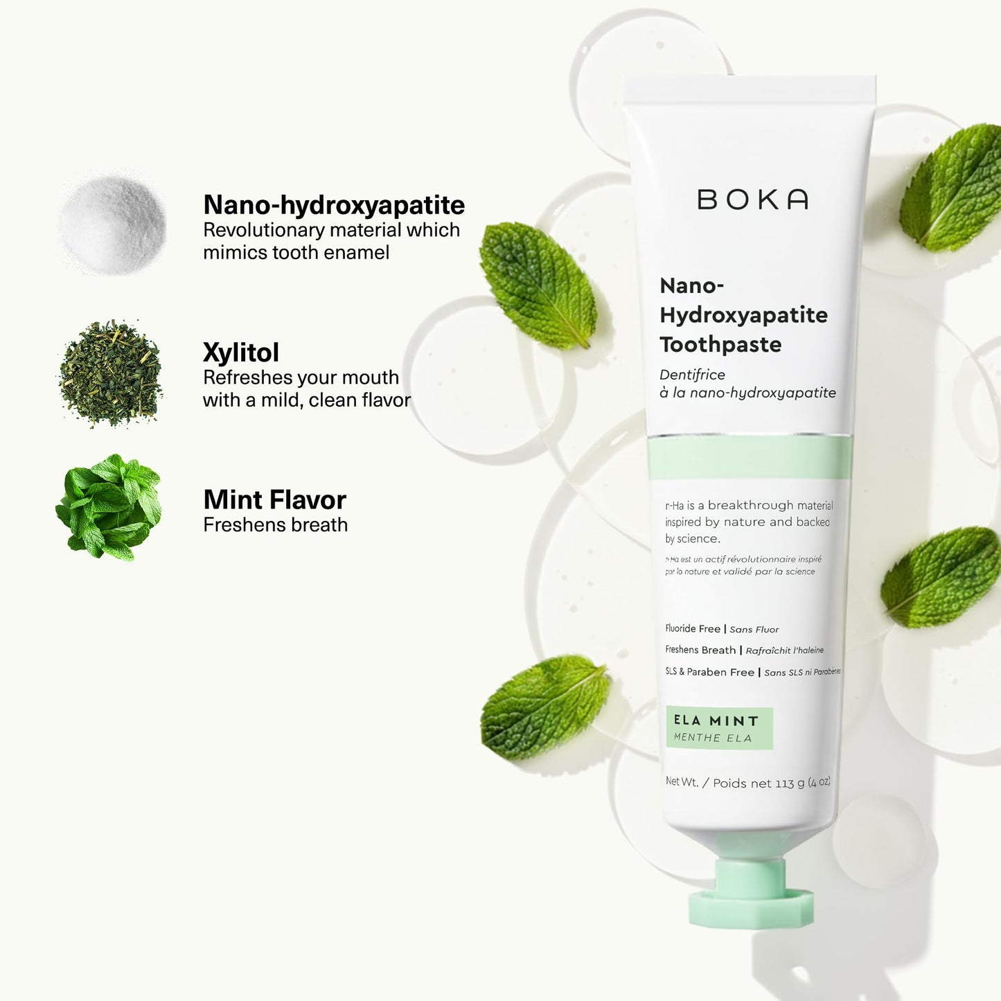 Boka Fluoride Free Nano Hydroxyapatite Toothpaste – Ela Mint, 4 oz, 3-Pack (US Made)
