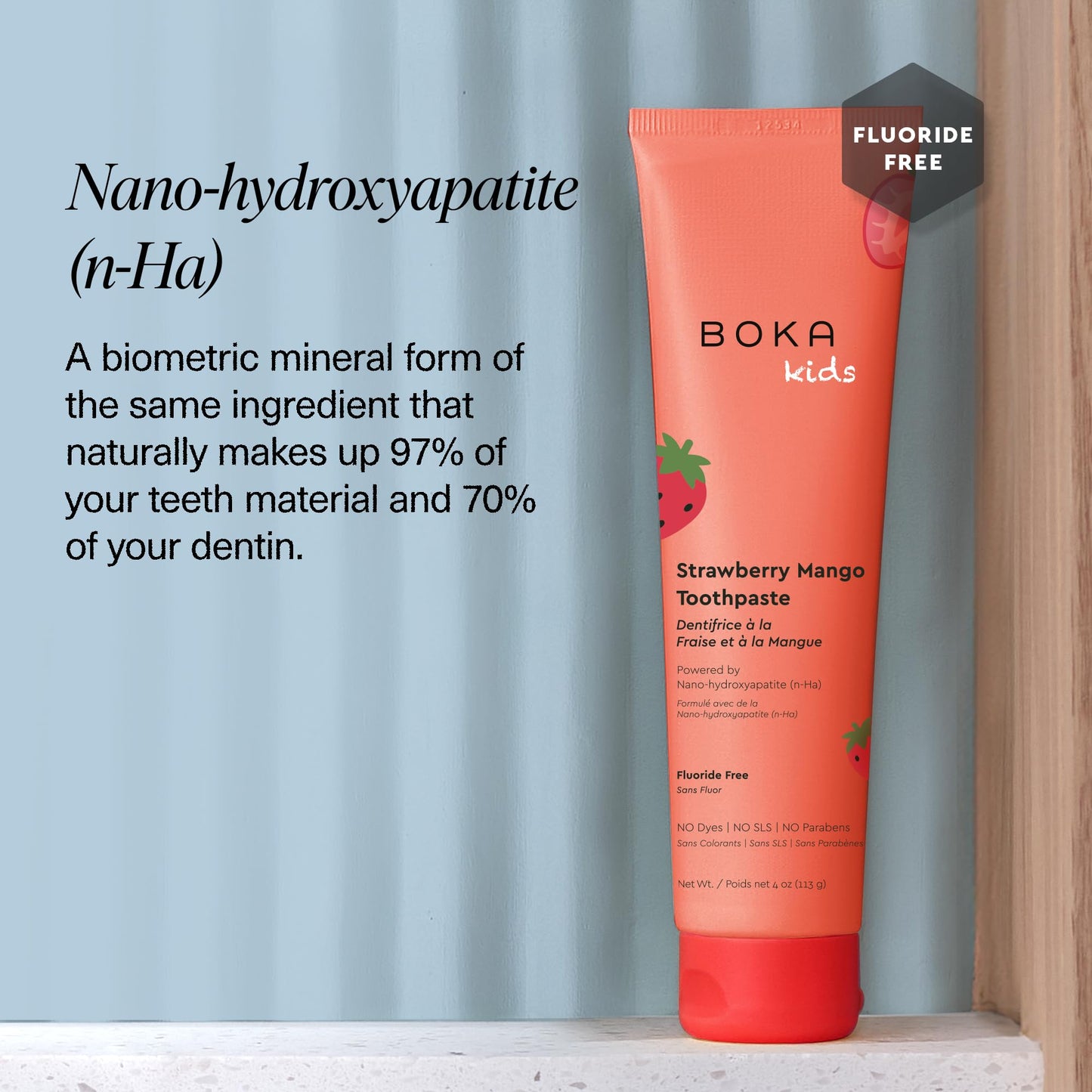 Boka Fluoride-Free Toothpaste with Nano Hydroxyapatite – Strawberry Mango, 4 oz | US Manufactured