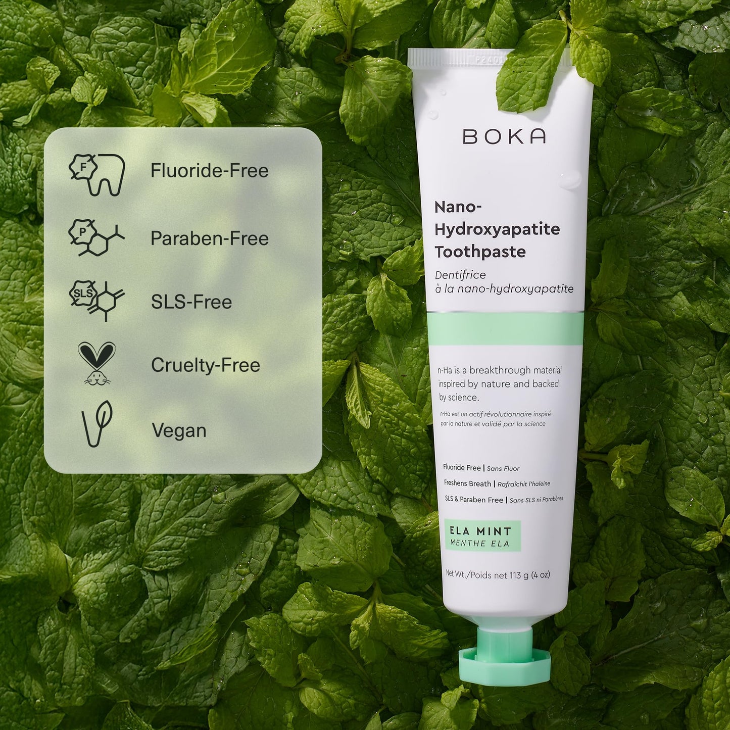 Boka Fluoride-Free Nano Hydroxyapatite Toothpaste – Sensitive Teeth | Ela Mint 4 oz