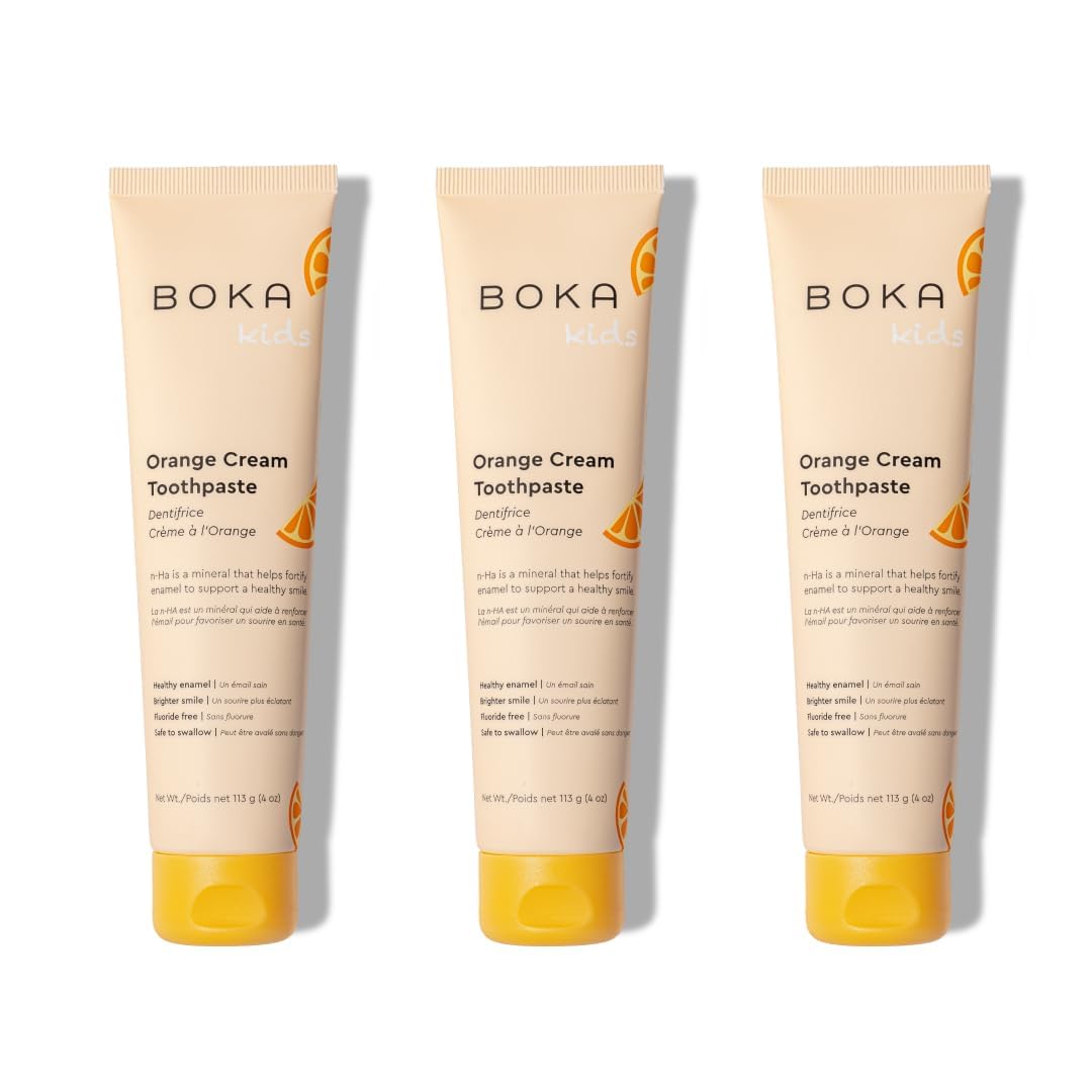Boka Nano Hydroxyapatite Toothpaste – Fluoride Free, Orange Cream, 4 oz 3Pk (US Manufactured)