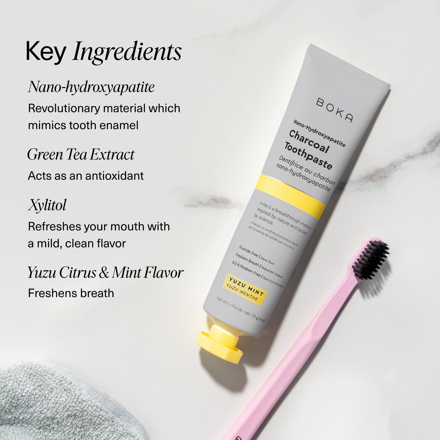 Boka Fluoride Free Toothpaste with Nano-Hydroxyapatite – Charcoal Yuzu Mint, 4 oz 3-Pack
