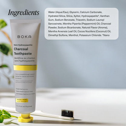 Boka Fluoride Free Toothpaste with Nano-Hydroxyapatite – Charcoal Yuzu Mint, 4 oz 3-Pack
