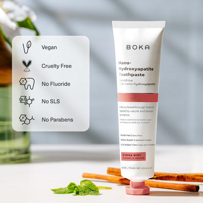 Boka Fluoride Free Toothpaste with Nano Hydroxyapatite – Sensitive Teeth, Cinnamon Mint, 4 oz, US Made