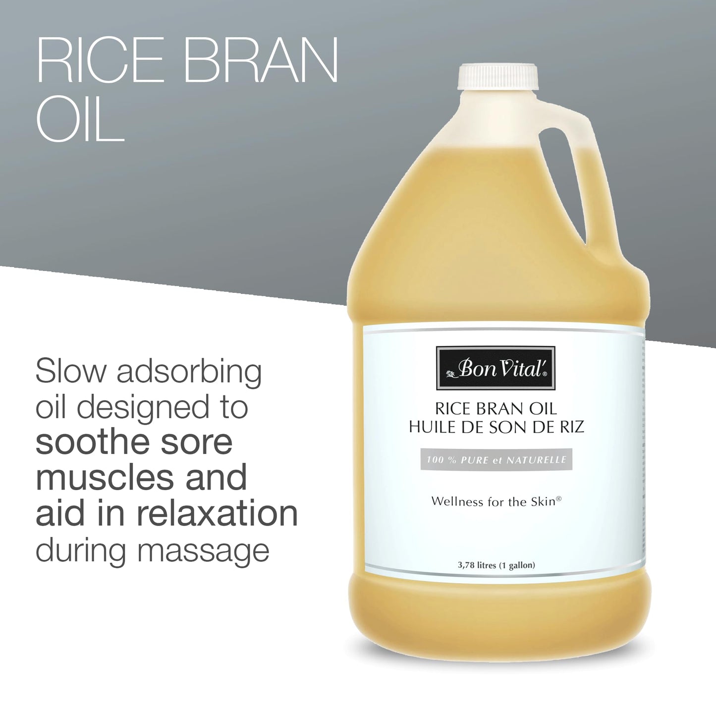Bon Vital' Rice Bran Oil | 100% Pure Cold-Pressed Carrier Oil for Massage & Skin | 1 Gallon