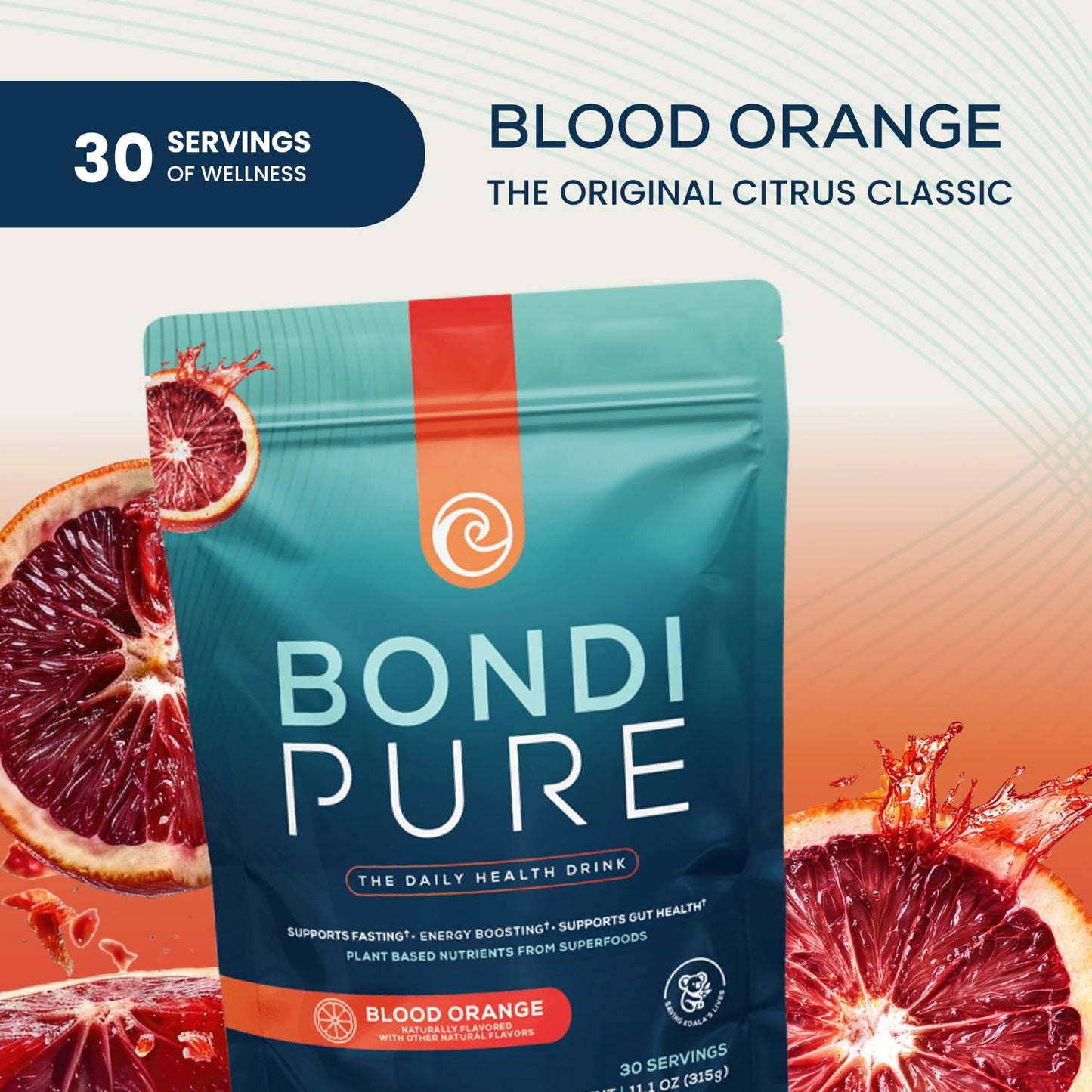 Bondi Pure – Daily Health & Detox Drink for Gut Health & Energy Support | Blood Orange (30 Servings)