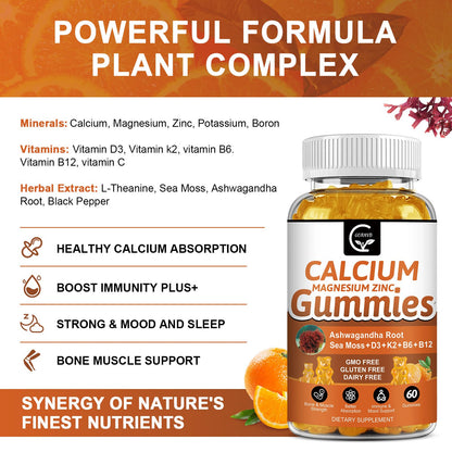 1200mg Calcium Gummies with D3, K2, B12 & B6 – Plant Complex Calcium Magnesium with Sea Moss