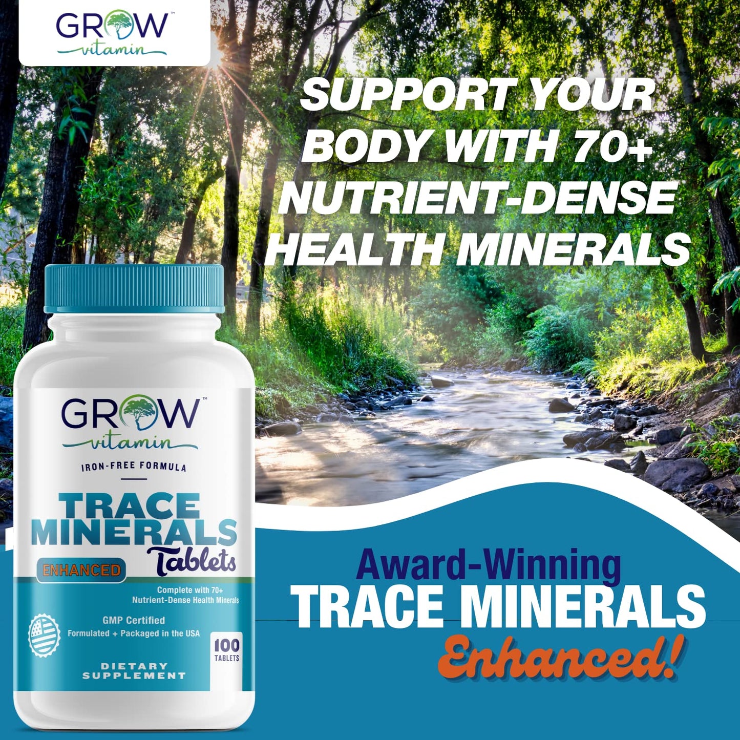 Grow Vitamin Trace Minerals Enhanced Complex – 100 Tablets, 70+ Minerals