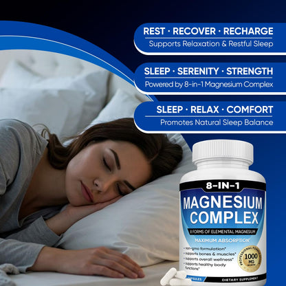 BODUNMSCA Magnesium Complex 8 in 1 – 1000mg for Relaxation, Sleep & Muscle Health | 180 Capsules