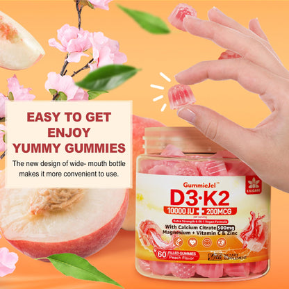 LILICARE Vitamin D3 K2 Filled Gummies – Vegan, Ultra-Strength D3/K2 with Calcium & Magnesium, Pack of 2